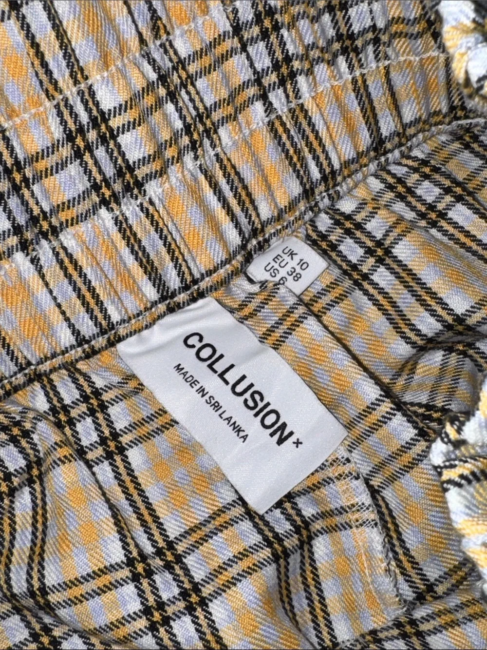 Collusion High Waist Plaid Cotton Shorts in Yellow